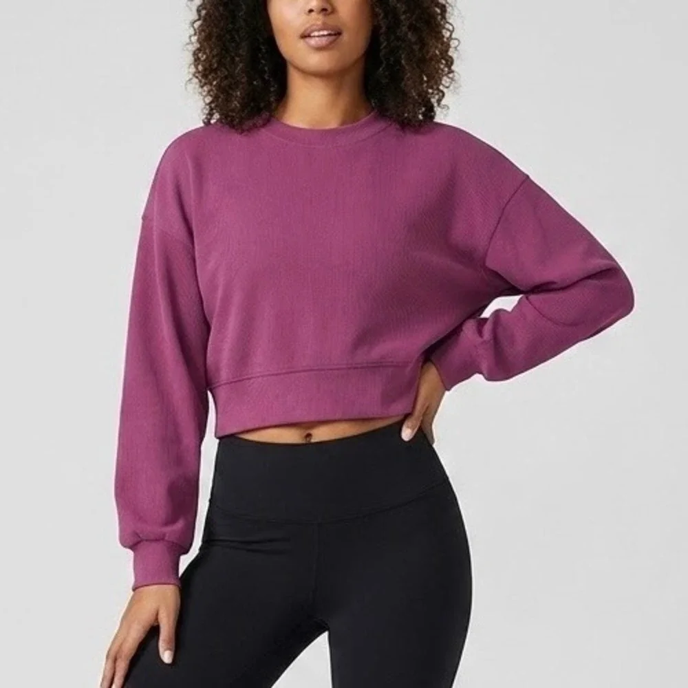 Lululemon Ribbed Softstreme Perfectly Oversized Cropped Crew Magenta Purple Sz 6